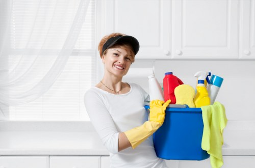 Office cleaners maintaining shared workspaces in Surrey