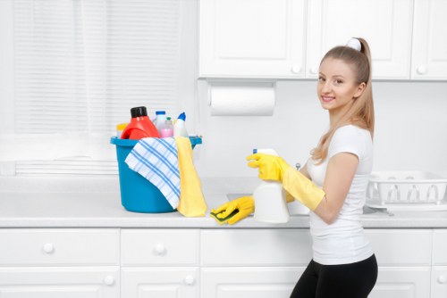 Cleaner and manager discussing a reported service issue